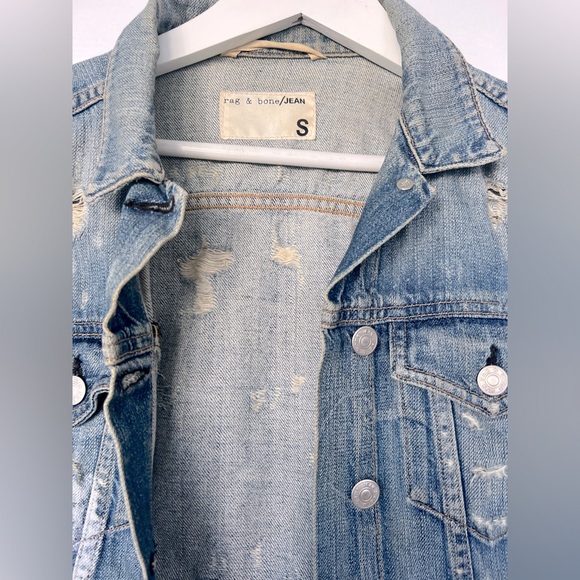 Rag & Bone Women's Tattered Jean Jacket with Black Lamb Leather Sleeves - Picture 3 of 6